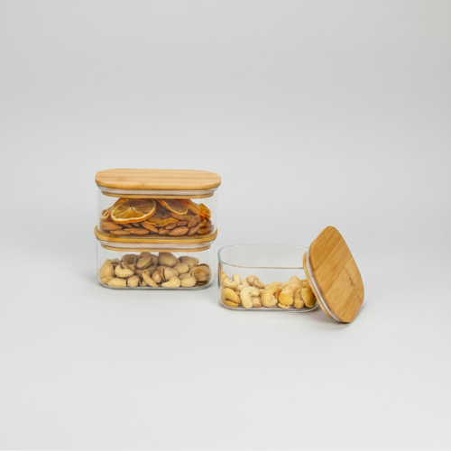 Oval Glass Jars with Bamboo Lids Set of 3