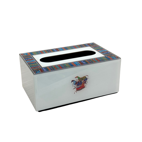 Elegant Galloping Horse Printed White Tissue Box Cover