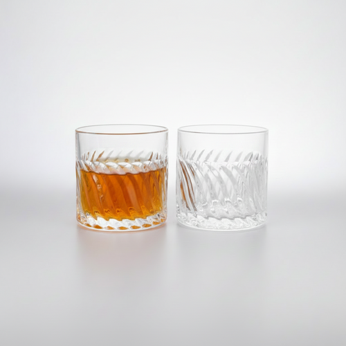 Spiral Swirl Cut Crystal Whiskey Glass Set of 6
