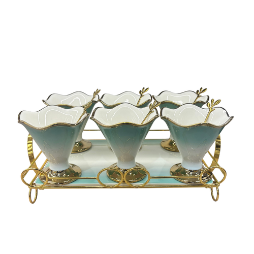 Regent Mint & Gold Ceramic Dessert Set 13 Pcs