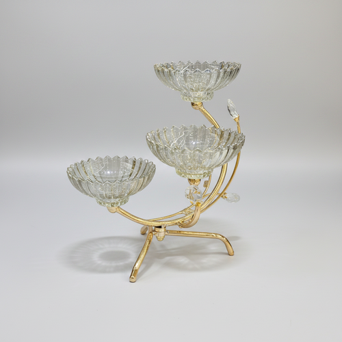 3-Tier Glass Serving Stand with Gold Metal Frame