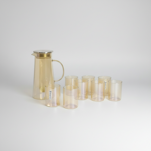 Amber Glass Water Pitcher Set with 6 Matching Glasses