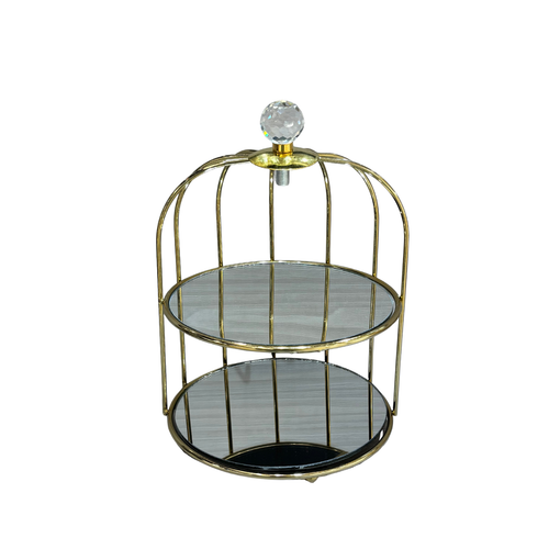 2 Tier Gold Cage Glass Dessert & Vanity Organizer Stand