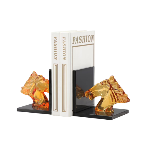 Majestic Amber Crystal Horse Head Bookends