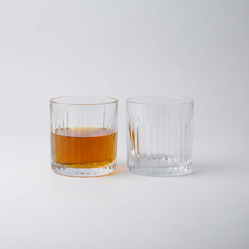 Modernist Ribbed Rocks Glass Pair Set of 6