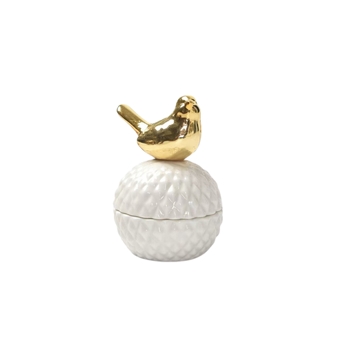 Modern Spherical Ceramic Bird Trinket Box