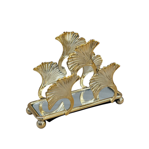 Gold Ginkgo Leaf Mirrored Metal Napkin Holder
