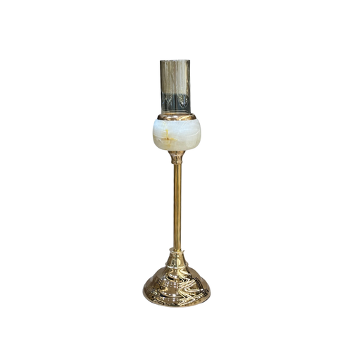 Polished Gold & Cream Onyx Marble Candle Stand