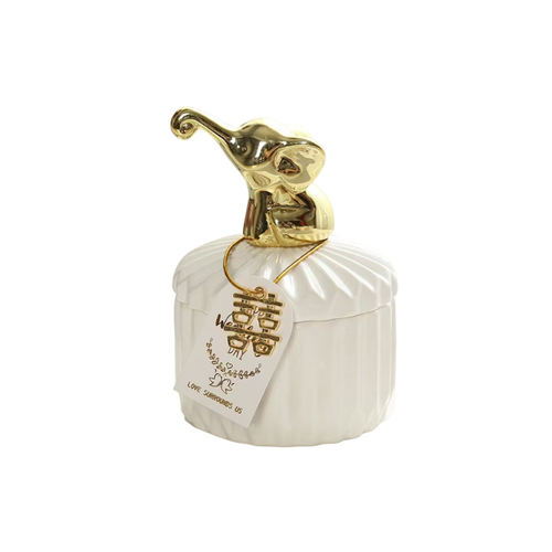 Tabletop Storage Jar with Gold Elephant Accent