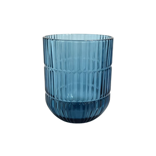 Ocean Blue Ribbed Banded Glass Set 6 Piece (350 ML)