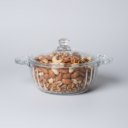 Elegance Glass Covered Serving Bowl with Integrated Handles