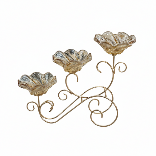 Elegant 3 Tier Gold Scrollwork Stand with Amber Glass Bowls