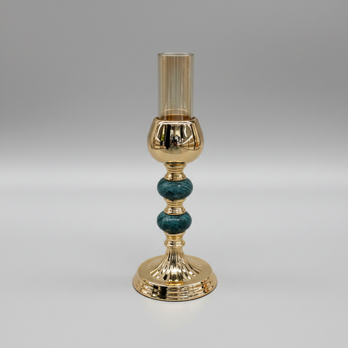 Polished Gold & Emerald Green Marble Candle Holder