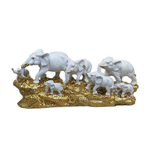 Royal White Ceramic Elephant Family Herd Sculpture