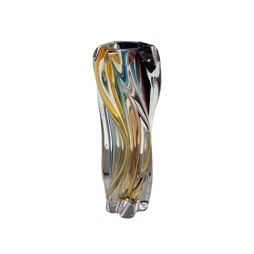Elegant Amber & Smoky Teal Twisted Glass Vase