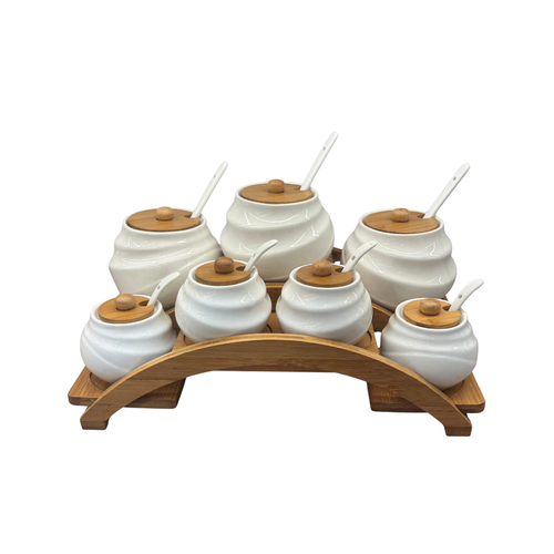 7-Piece Swirl-Textured Spice Jar Set with Wooden Arch Stand