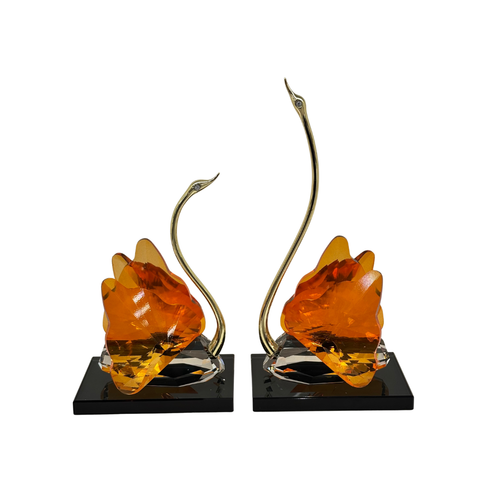 Modern Amber Gold Crystal Swan Pair