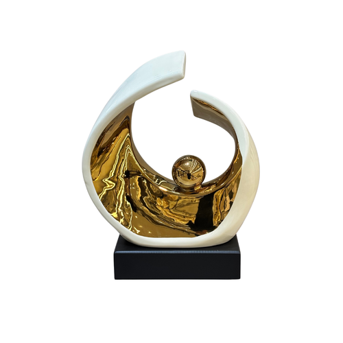 Abstract Crescent Ivory & Gold Sculpture