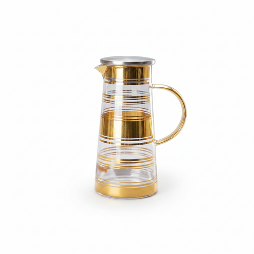 Gold Banded Glass Pitcher with Lid