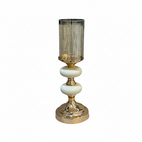 Elegant Gold & Amber Glass Pillar Candle Stand