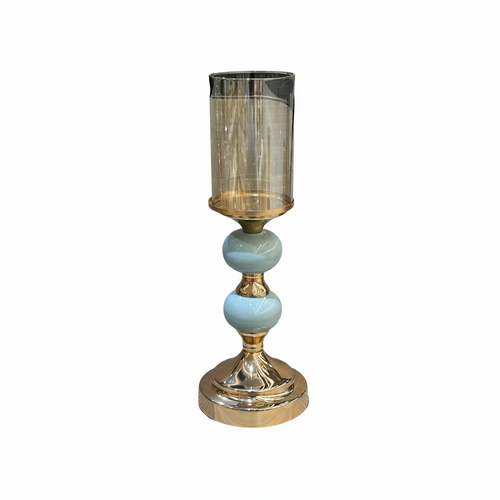 Modern Double Mint Green Accent Gold Candle Stand
