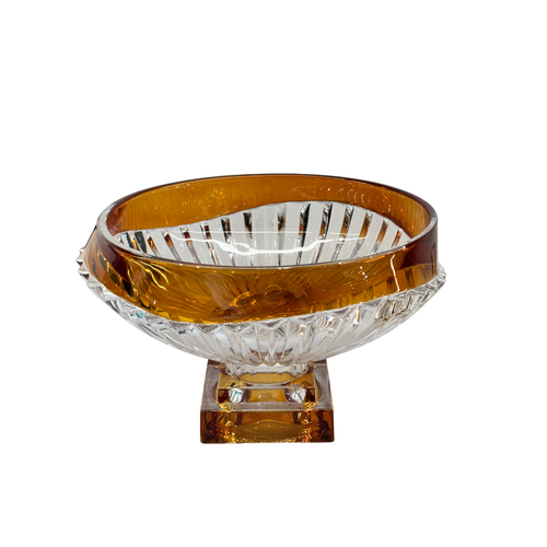 Elegant Amber & Cut Crystal Oval Dish Bowl
