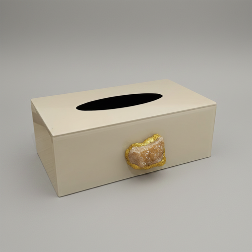 Natural Agate Stone & Beige Glass Tissue Box Cover