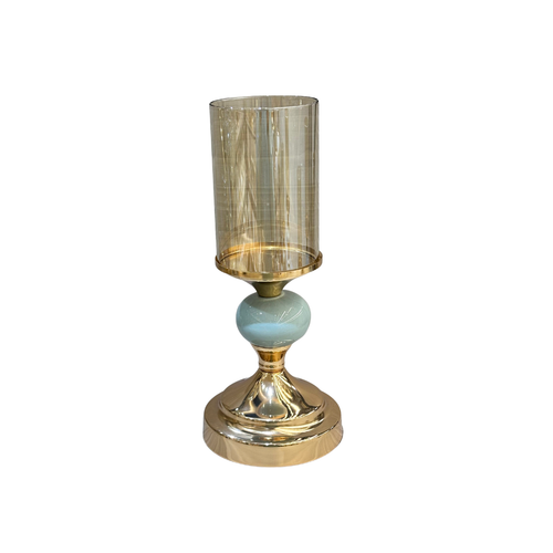Elegant Sage Green Accent Gold Candle Stand