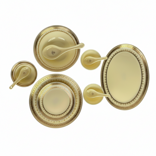 Modern Royal Gold & Ivory Crown Fine Dinnerware Set 35 Pcs