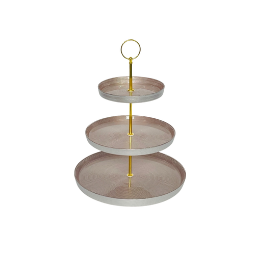 Spiral Textured 3-Tier Dessert Platter with Ring Handle