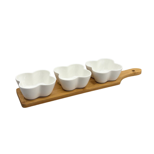 Modern Trio Snack Bowls with Wooden Serving Tray