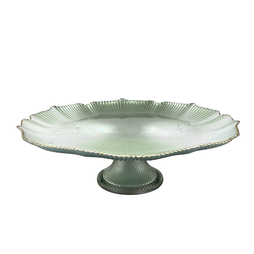 Gold Rim Textured Sage Green Glass Dessert Platter