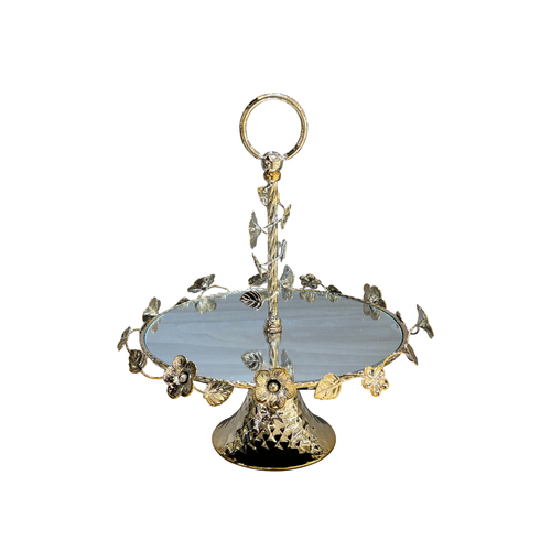 Elegant Gold Blossom Mirrored Serving Platter