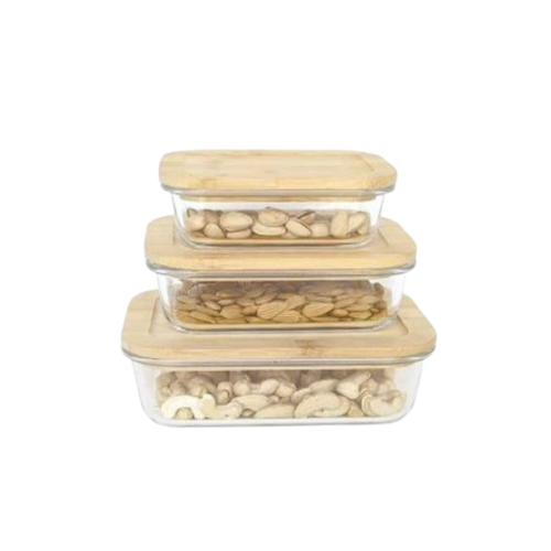 Modern Glass Storage Containers with Bamboo Lids Set of 3