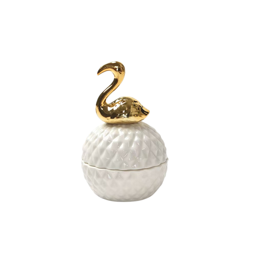 Elegant Spherical Ceramic Flamingo Trinket Box