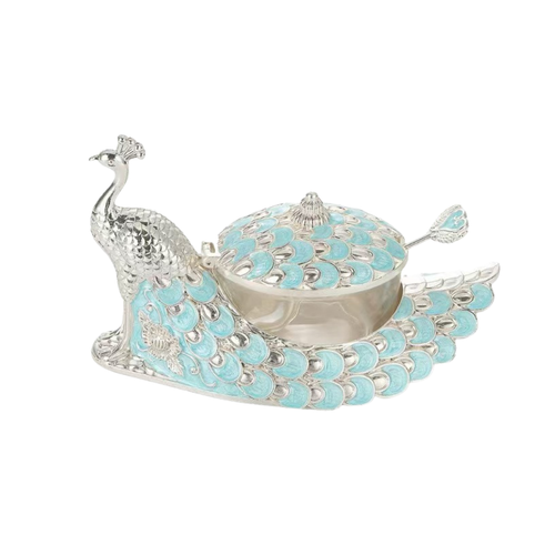 Royal Peacock Serving Bowl with Lid & Spoon