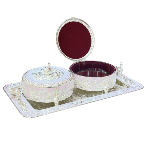 Soft Pink & Silver Peacock Round Dry Fruit Storage Box Set