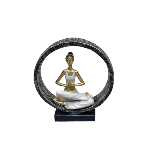 Modern Yoga Lady Figurine in Circular Frame