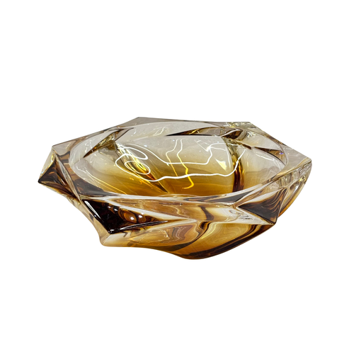 Elegant Hexagonal Amber Crystal Glass Bowl