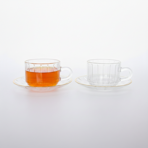 Elegant Glass Teacup and Saucer Set of 6