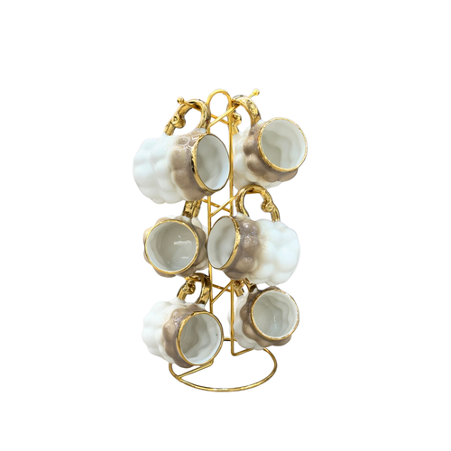Luxury Ceramic Cup Set of 6 with Gold Metal Stand