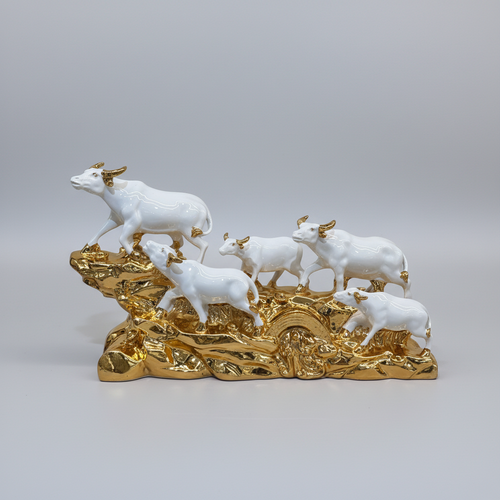Regal White & Gold Bull Family Herd Sculpture