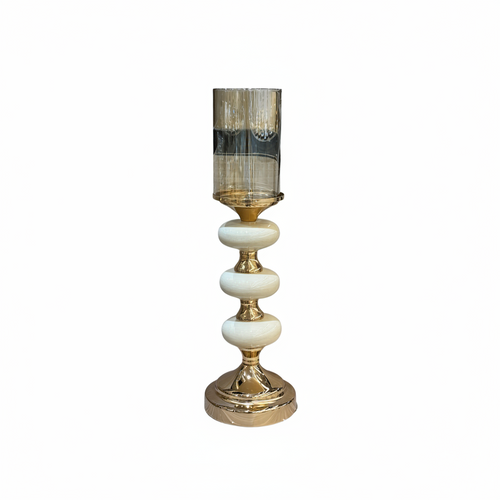 Triple Bead Gold Pedestal Candle Holder