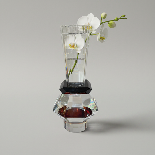 Crystal Candle Holder with Sculpted Geometric Accent