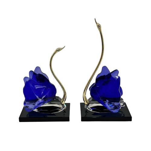 Royal Blue & Gold Crystal Swan Sculptures