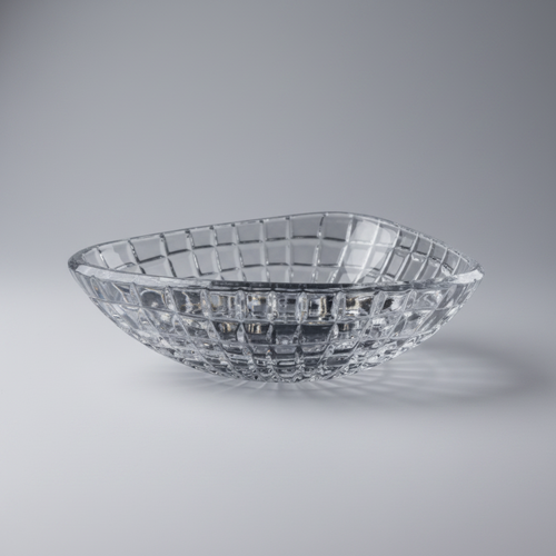 Elegant Textured Crystal Cut Glass Boat Bowl 10 Inch