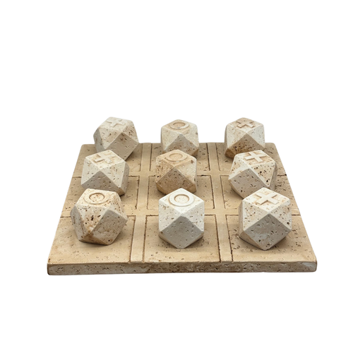 Geometric Stone Block Tic-Tac-Toe Tabletop Decor