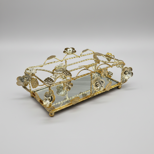Elegant Botanical Flower & Leaf Metal Wire Tissue Box Holder