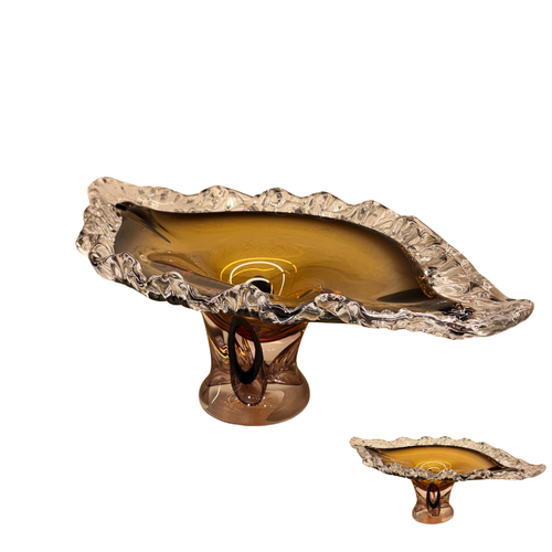 Murano-Style Amber & Clear Centerpiece Bowl