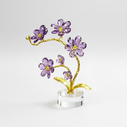 Elegant Violet Glass Orchid Branch Showpiece